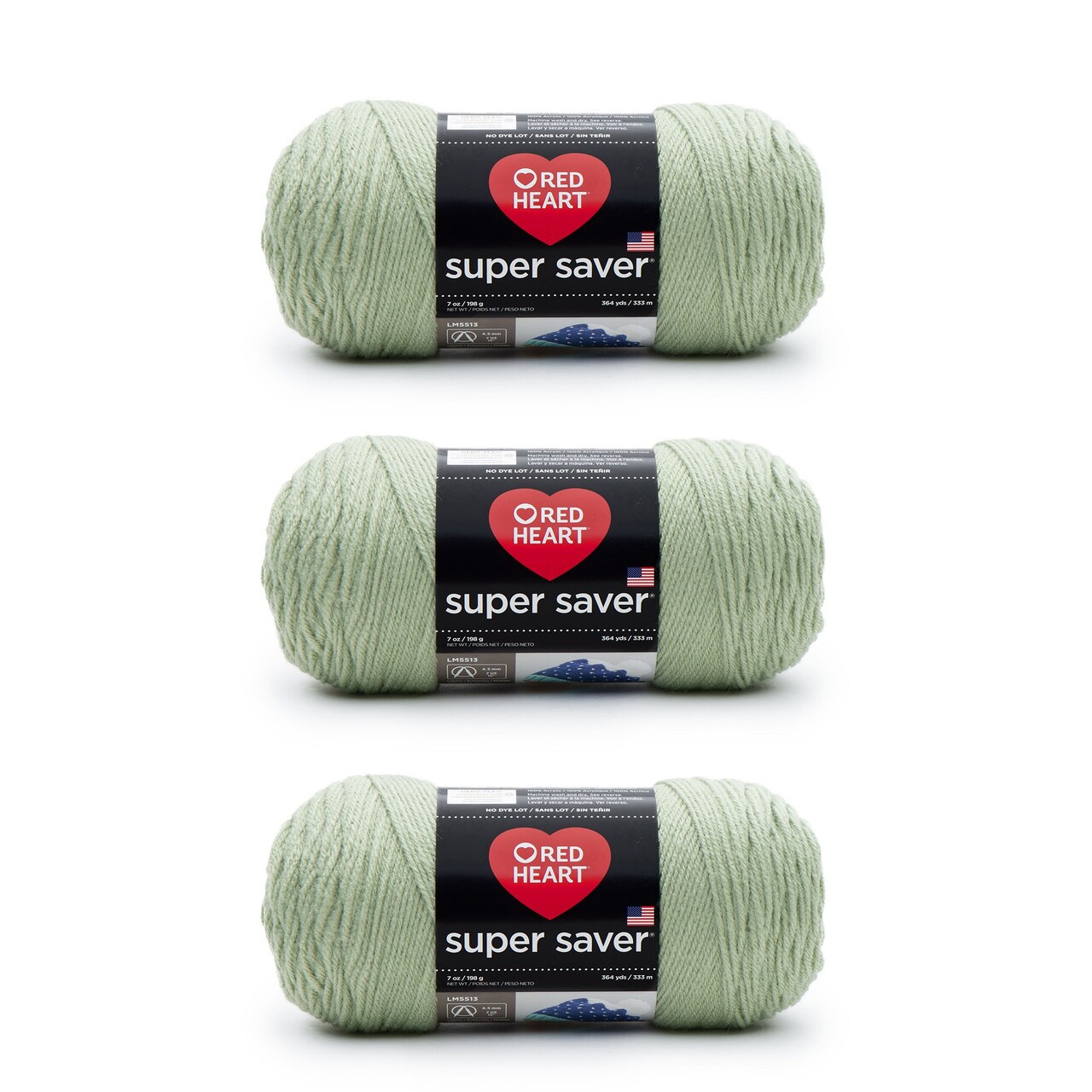 Red Heart Super Saver Frosty Green Yarn - 3 Pack of 198g/7oz - Acrylic - 4 Medium (Worsted) - 364 Yards - Knitting/Crochet